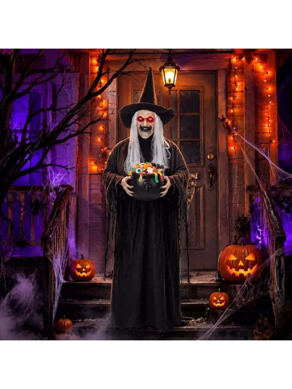6 ft Animated Halloween Witch Prop with Light-Up Eyes & Spooky Cauldron Decor